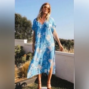 Novella Royale Margot Caftan - Aqua Lilies Print - Size M/L
